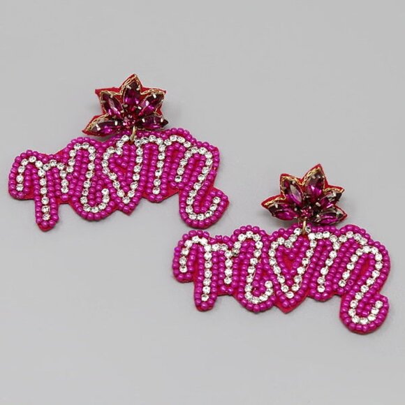 Gorgeous Fuchsia Pink Rhinestone Seed Beaded Mother's Day Mom Gift Earrings NEW - Picture 6 of 6